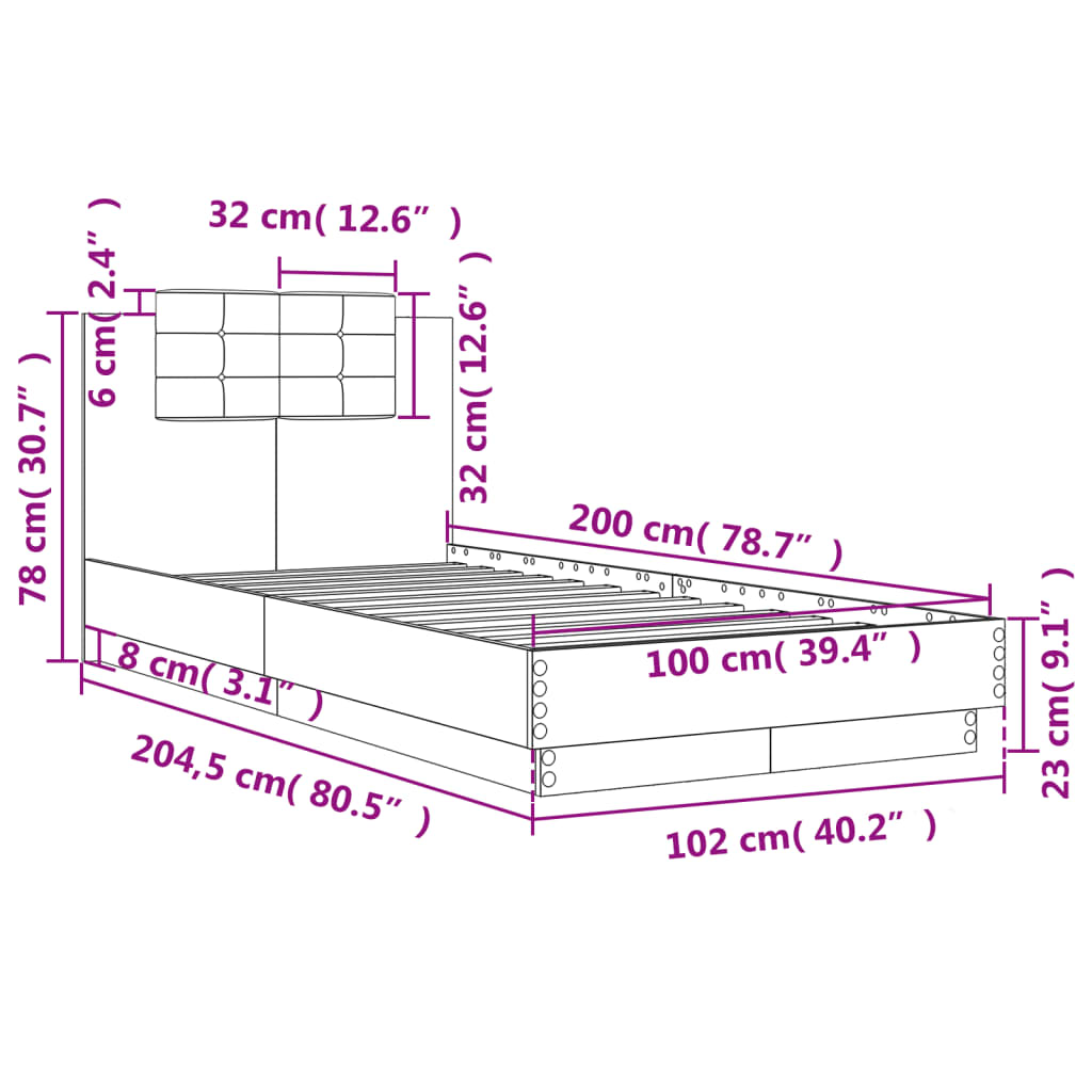 Bedframe met hoofdeinde bewerkt hout bruineikenkleur 100x200 cm Bedden & bedframes | Creëer jouw Trendy Thuis | Gratis bezorgd & Retour | Trendy.nl