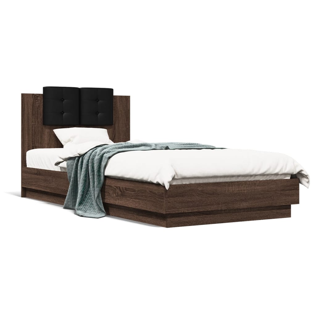 Bedframe met hoofdeinde bewerkt hout bruineikenkleur 100x200 cm Bedden & bedframes | Creëer jouw Trendy Thuis | Gratis bezorgd & Retour | Trendy.nl