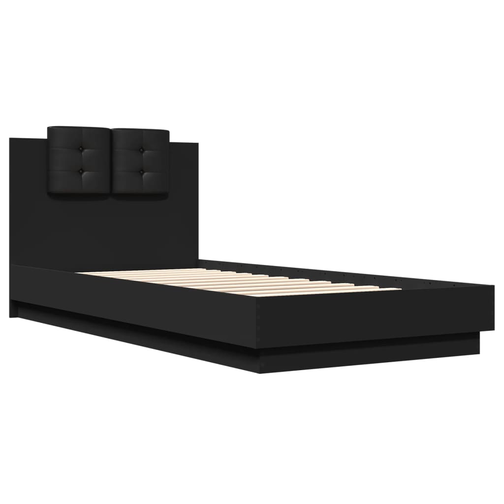 Bedframe met hoofdeinde bewerkt hout zwart 90x200 cm Bedden & bedframes | Creëer jouw Trendy Thuis | Gratis bezorgd & Retour | Trendy.nl