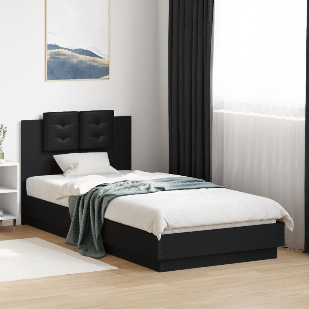 Bedframe met hoofdeinde bewerkt hout zwart 90x200 cm Bedden & bedframes | Creëer jouw Trendy Thuis | Gratis bezorgd & Retour | Trendy.nl