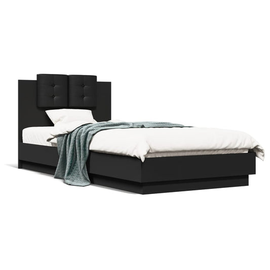 Bedframe met hoofdeinde bewerkt hout zwart 90x200 cm Bedden & bedframes | Creëer jouw Trendy Thuis | Gratis bezorgd & Retour | Trendy.nl