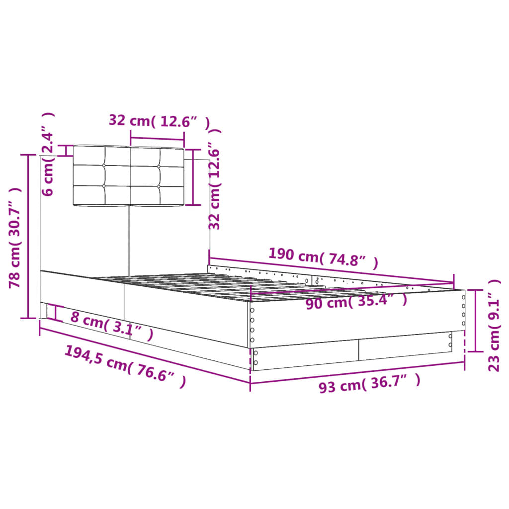 Bedframe met hoofdeinde bewerkt hout wit 90x190 cm Bedden & bedframes | Creëer jouw Trendy Thuis | Gratis bezorgd & Retour | Trendy.nl