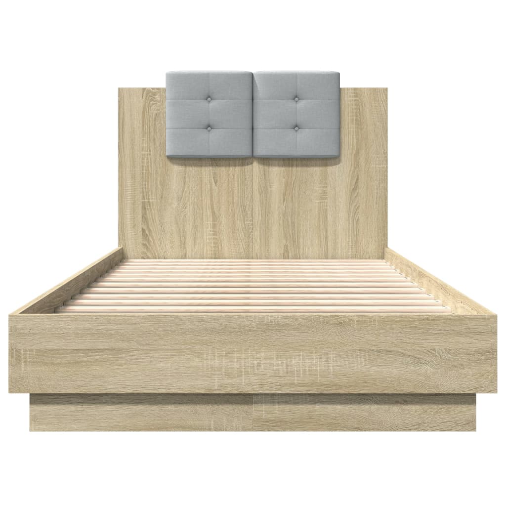 Bedframe met hoofdeinde bewerkt hout sonoma eiken 90x190 cm Bedden & bedframes | Creëer jouw Trendy Thuis | Gratis bezorgd & Retour | Trendy.nl