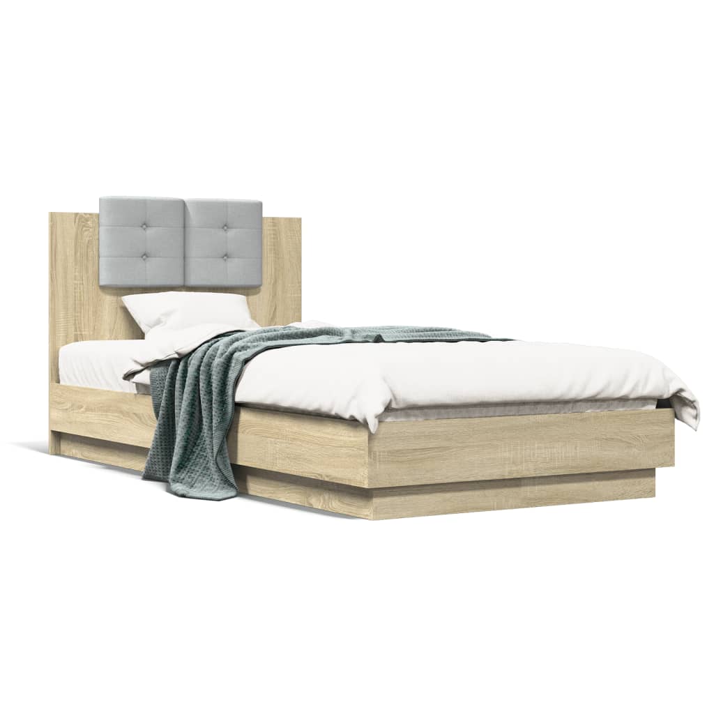 Bedframe met hoofdeinde bewerkt hout sonoma eiken 90x190 cm Bedden & bedframes | Creëer jouw Trendy Thuis | Gratis bezorgd & Retour | Trendy.nl