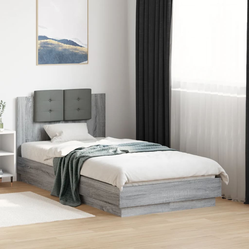 Bedframe met hoofdeinde bewerkt hout grijs sonoma 90x190 cm Bedden & bedframes | Creëer jouw Trendy Thuis | Gratis bezorgd & Retour | Trendy.nl