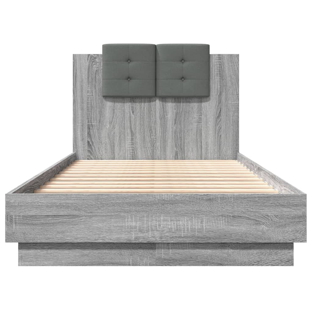 Bedframe met hoofdeinde bewerkt hout grijs sonoma 90x190 cm Bedden & bedframes | Creëer jouw Trendy Thuis | Gratis bezorgd & Retour | Trendy.nl