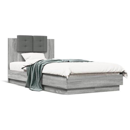 Bedframe met hoofdeinde bewerkt hout grijs sonoma 90x190 cm Bedden & bedframes | Creëer jouw Trendy Thuis | Gratis bezorgd & Retour | Trendy.nl