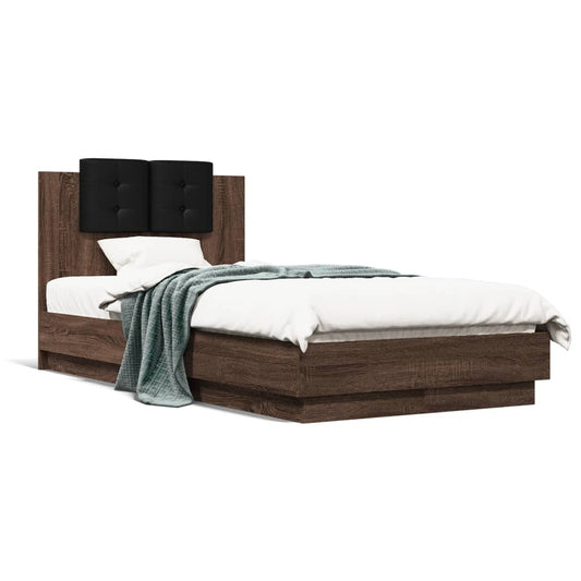 Bedframe met hoofdeinde bewerkt hout bruineikenkleur 90x190 cm Bedden & bedframes | Creëer jouw Trendy Thuis | Gratis bezorgd & Retour | Trendy.nl