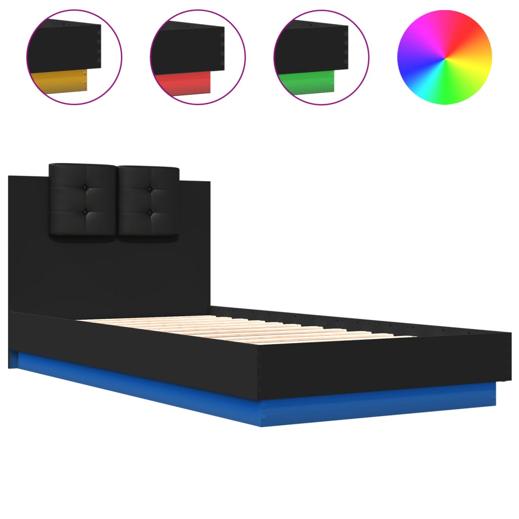 Bedframe met hoofdbord en LED-verlichting zwart 90x190 cm Bedden & bedframes | Creëer jouw Trendy Thuis | Gratis bezorgd & Retour | Trendy.nl