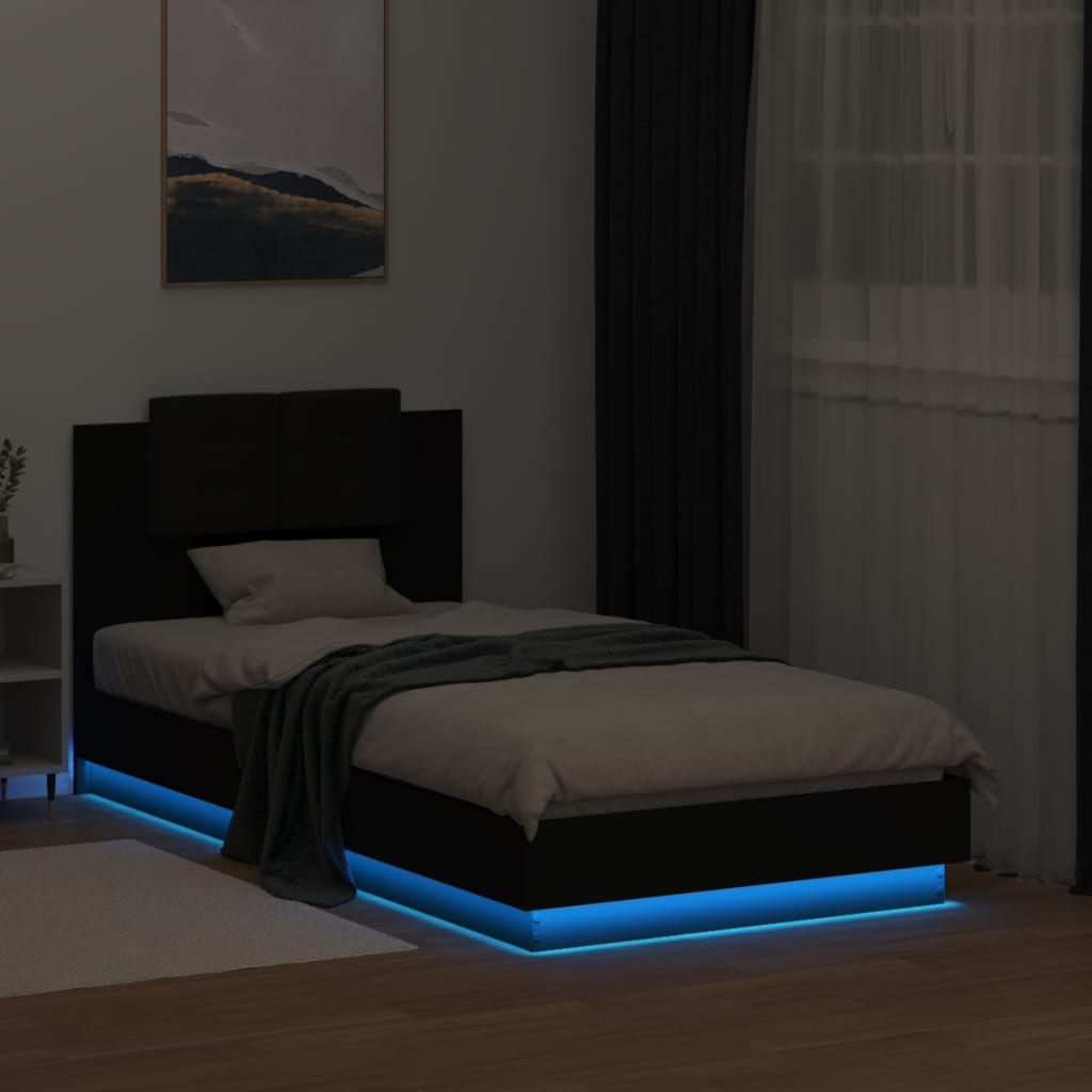 Bedframe met hoofdbord en LED-verlichting zwart 90x190 cm Bedden & bedframes | Creëer jouw Trendy Thuis | Gratis bezorgd & Retour | Trendy.nl