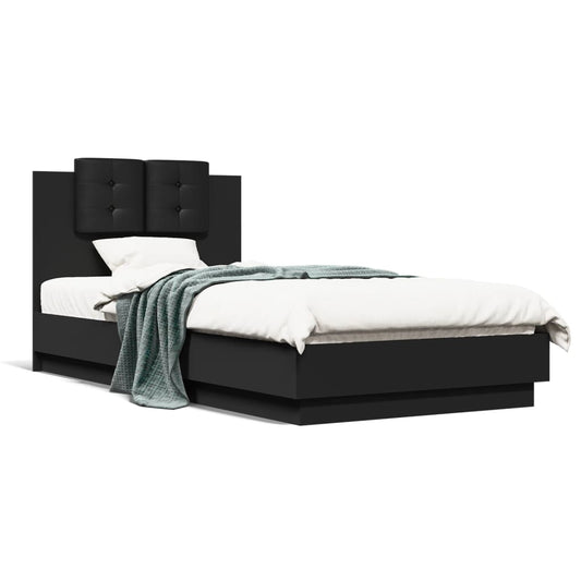 Bedframe met hoofdbord en LED-verlichting zwart 90x190 cm Bedden & bedframes | Creëer jouw Trendy Thuis | Gratis bezorgd & Retour | Trendy.nl