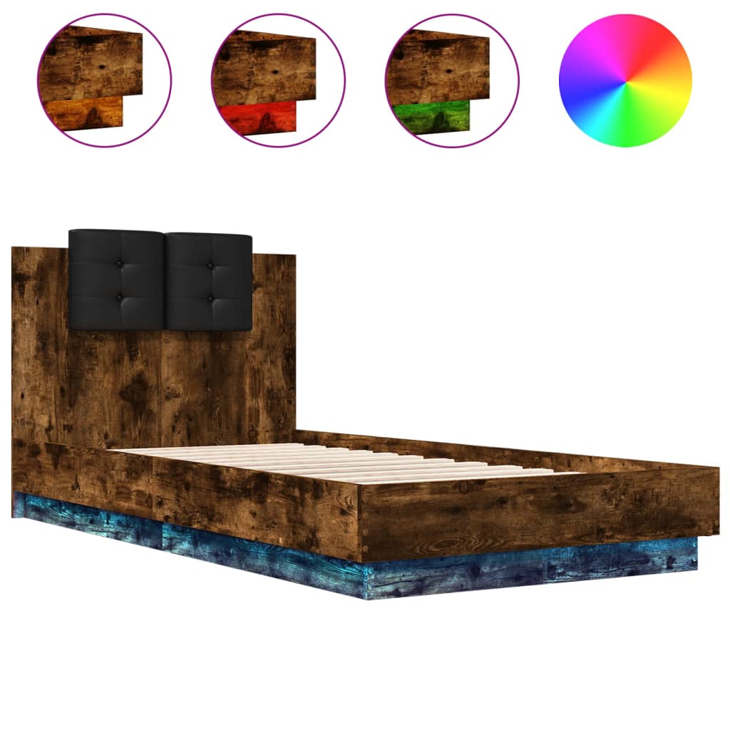 Bedframe met hoofdbord en LED gerookt eikenkleurig 90x190 cm Bedden & bedframes | Creëer jouw Trendy Thuis | Gratis bezorgd & Retour | Trendy.nl