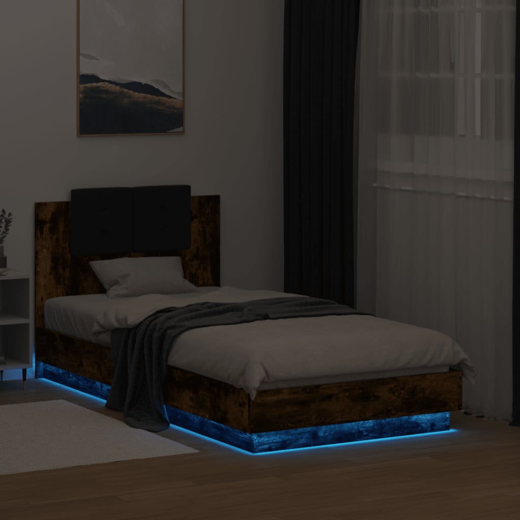 Bedframe met hoofdbord en LED gerookt eikenkleurig 90x190 cm Bedden & bedframes | Creëer jouw Trendy Thuis | Gratis bezorgd & Retour | Trendy.nl