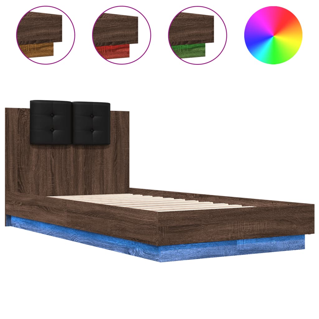 Bedframe met hoofdbord en LED bruin eikenkleur 90x190 cm Bedden & bedframes | Creëer jouw Trendy Thuis | Gratis bezorgd & Retour | Trendy.nl