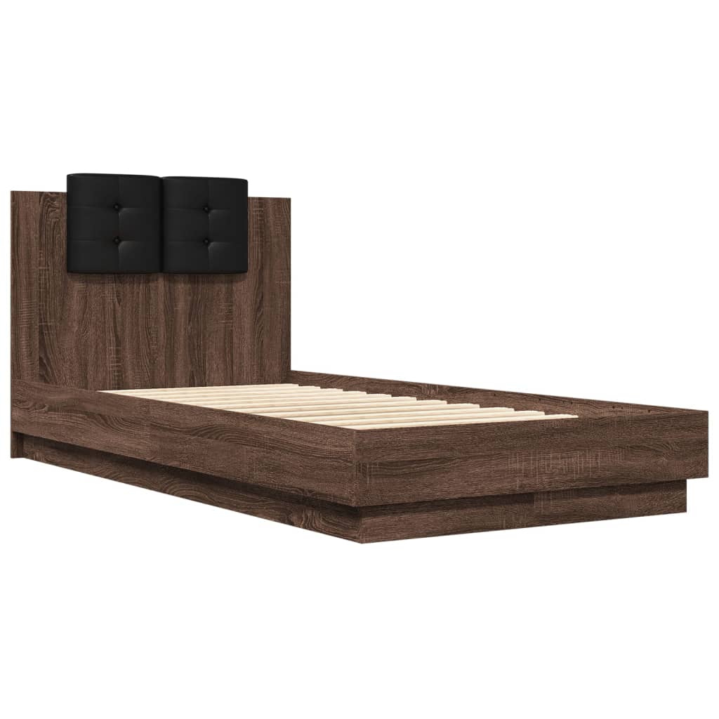 Bedframe met hoofdbord en LED bruin eikenkleur 90x190 cm Bedden & bedframes | Creëer jouw Trendy Thuis | Gratis bezorgd & Retour | Trendy.nl