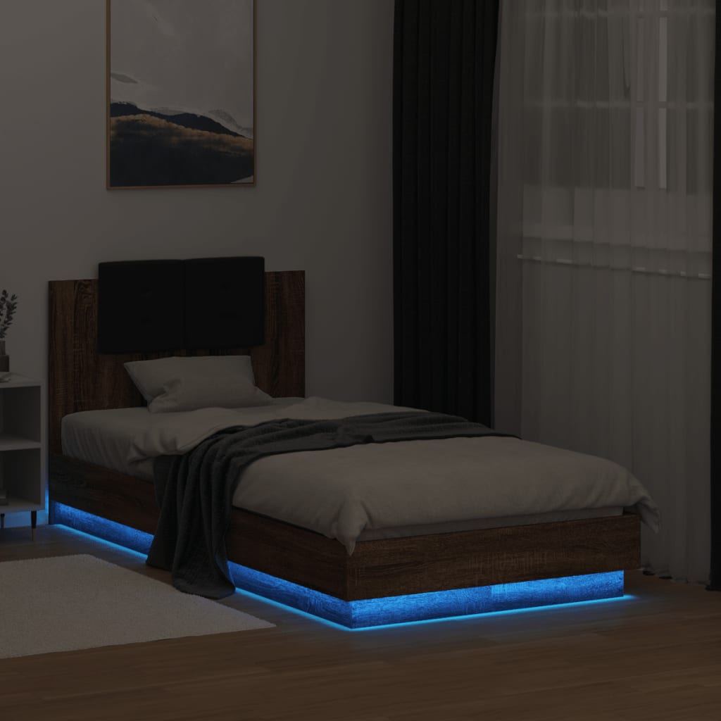 Bedframe met hoofdbord en LED bruin eikenkleur 90x190 cm Bedden & bedframes | Creëer jouw Trendy Thuis | Gratis bezorgd & Retour | Trendy.nl