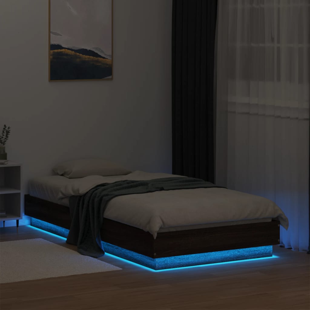 Bedframe met LED-verlichting bruin eikenkleurig 90x190 cm Bedden & bedframes | Creëer jouw Trendy Thuis | Gratis bezorgd & Retour | Trendy.nl