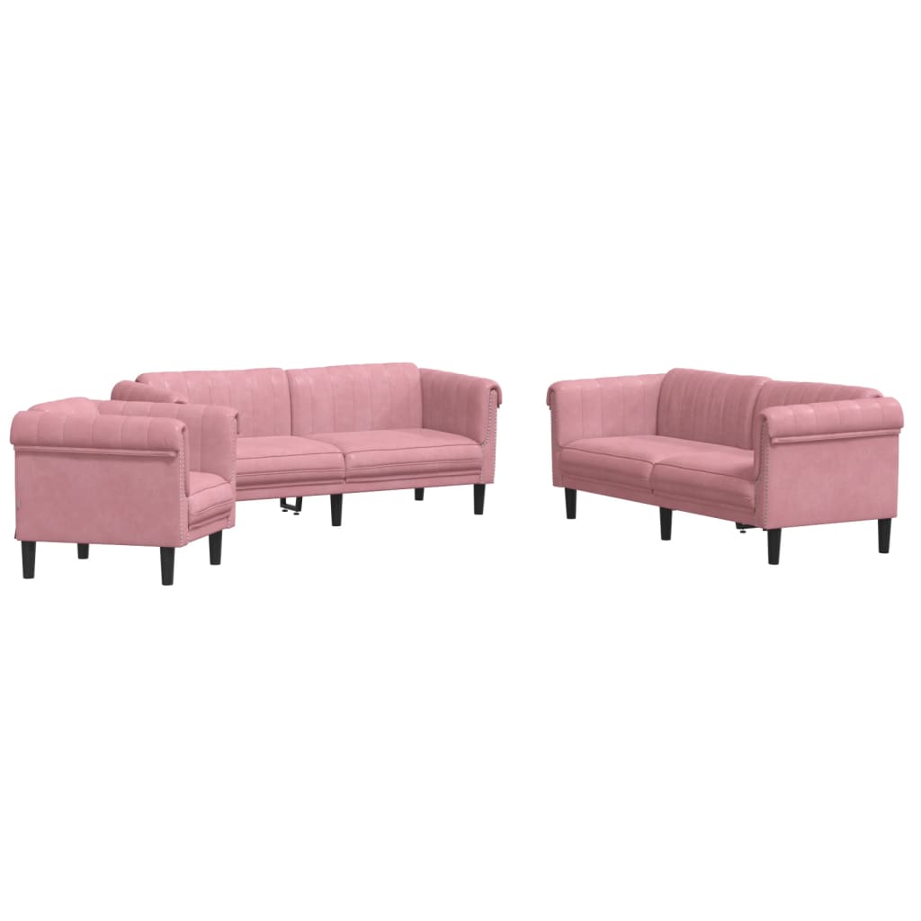 3-delige Loungeset fluweel roze