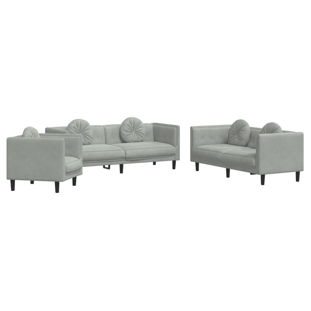 3-delige Loungeset met kussens fluweel lichtgrijs Banken | Creëer jouw Trendy Thuis | Gratis bezorgd & Retour | Trendy.nl