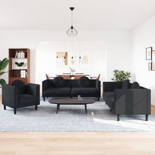 3-delige Loungeset met kussens fluweel zwart Banken | Creëer jouw Trendy Thuis | Gratis bezorgd & Retour | Trendy.nl