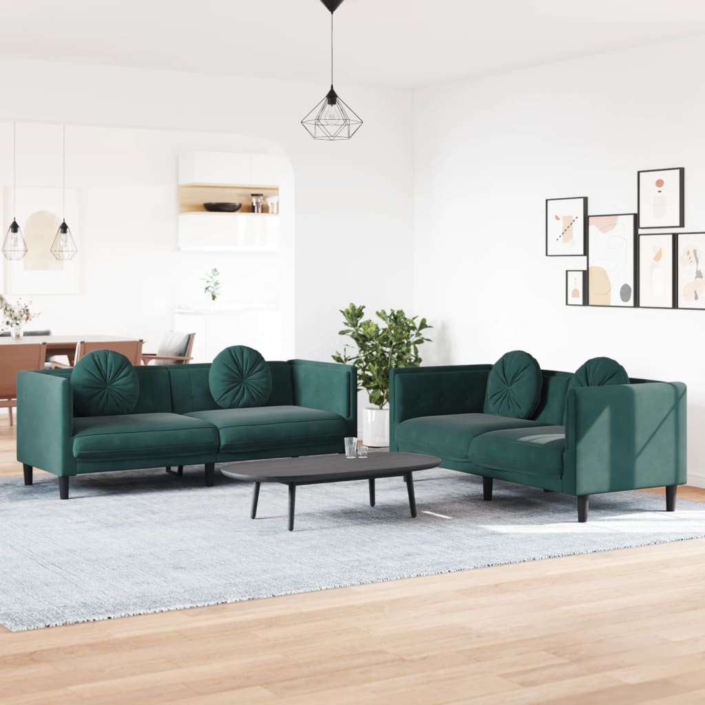 2-delige Loungeset met kussens fluweel donkergroen Banken | Creëer jouw Trendy Thuis | Gratis bezorgd & Retour | Trendy.nl