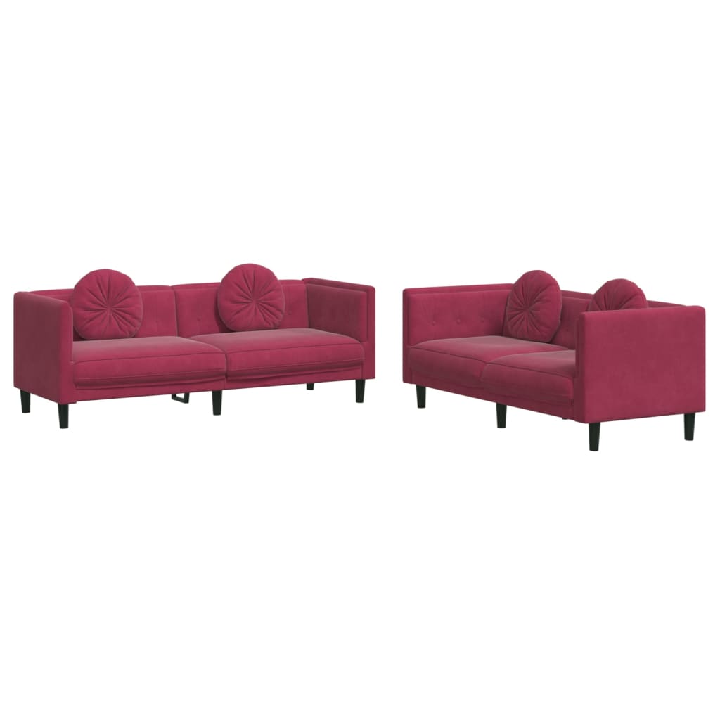 2-delige Loungeset met kussens fluweel wijnrood Banken | Creëer jouw Trendy Thuis | Gratis bezorgd & Retour | Trendy.nl