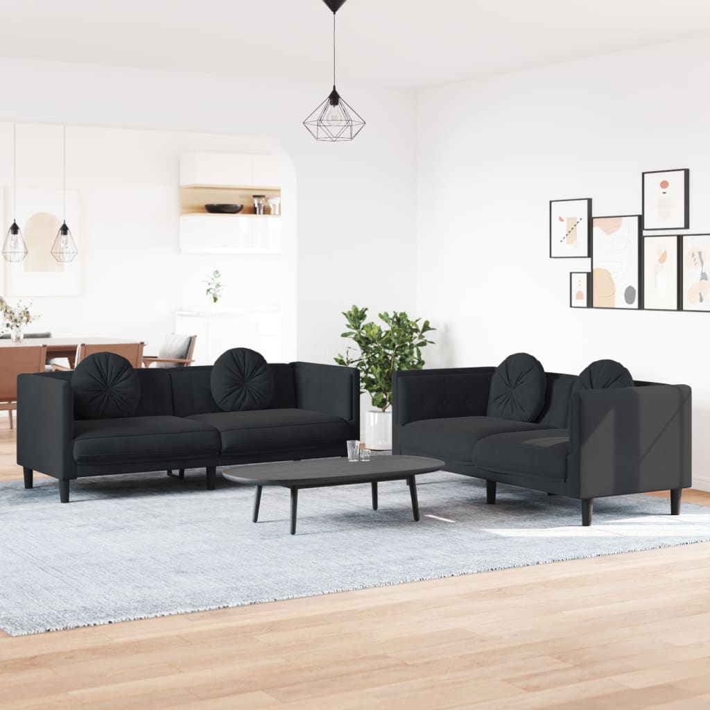 2-delige Loungeset met kussens fluweel zwart Banken | Creëer jouw Trendy Thuis | Gratis bezorgd & Retour | Trendy.nl