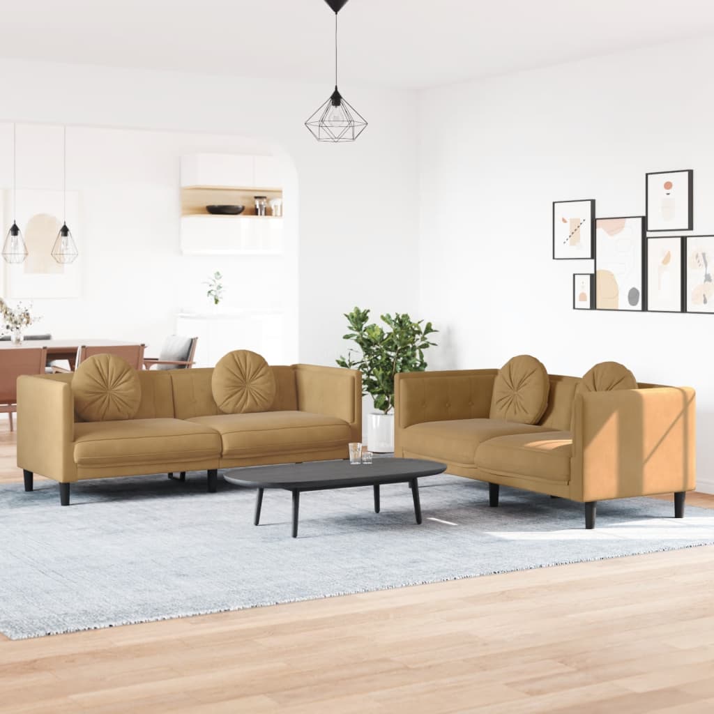 2-delige Loungeset met kussens fluweel bruin Banken | Creëer jouw Trendy Thuis | Gratis bezorgd & Retour | Trendy.nl