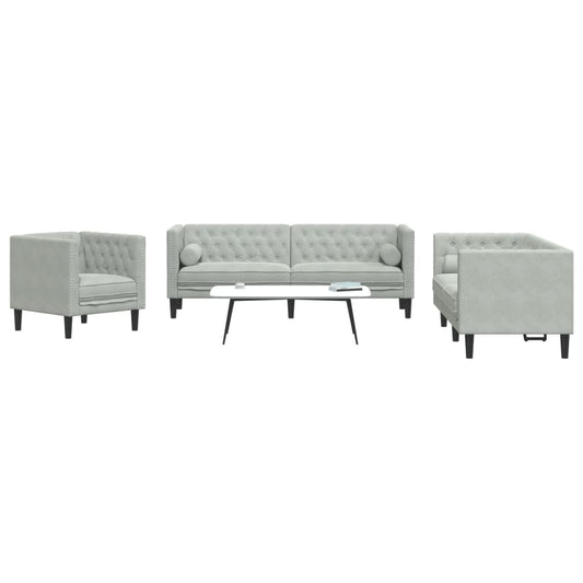 3-delige Loungeset Chesterfield met bolsters fluweel lichtgrijs Banken | Creëer jouw Trendy Thuis | Gratis bezorgd & Retour | Trendy.nl