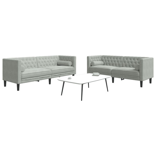 2-delige Loungeset Chesterfield met bolsters fluweel lichtgrijs Banken | Creëer jouw Trendy Thuis | Gratis bezorgd & Retour | Trendy.nl