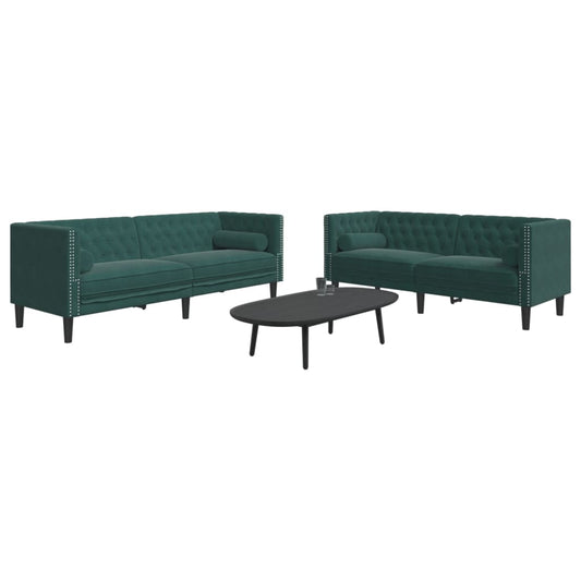 2-delige Loungeset Chesterfield en bolsters fluweel donkergroen Banken | Creëer jouw Trendy Thuis | Gratis bezorgd & Retour | Trendy.nl