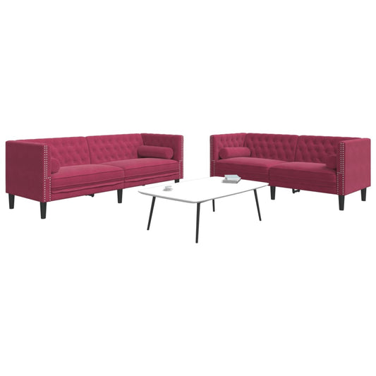 2-delige Loungeset Chesterfield met bolsters fluweel wijnrood Banken | Creëer jouw Trendy Thuis | Gratis bezorgd & Retour | Trendy.nl