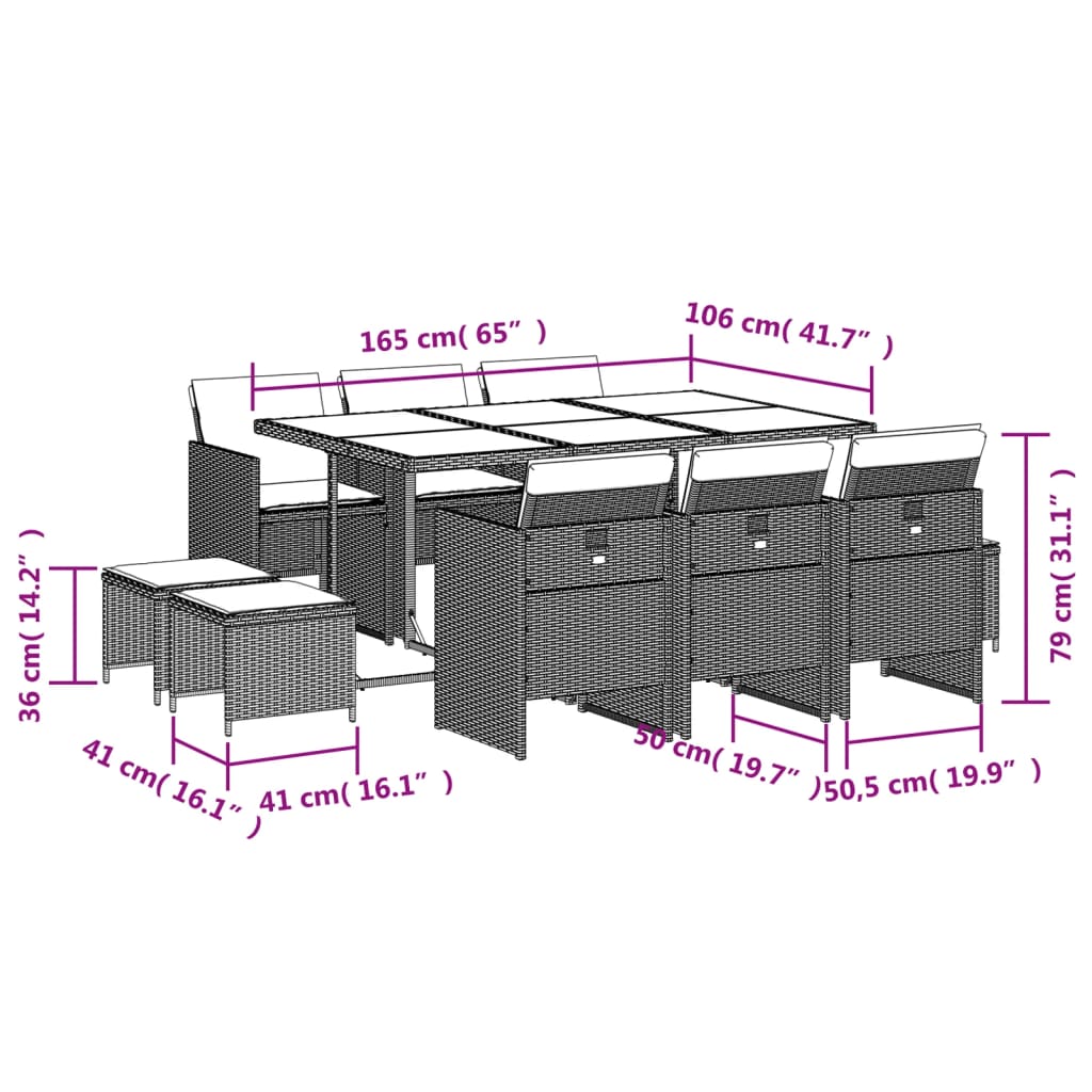 11-delige Tuinset met kussens poly rattan zwart Tuinsets | Creëer jouw Trendy Thuis | Gratis bezorgd & Retour | Trendy.nl