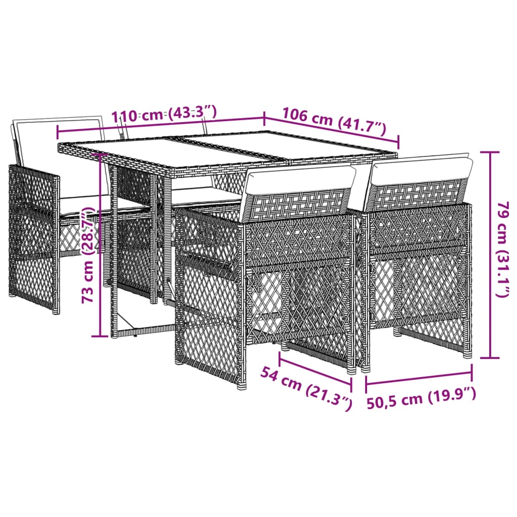 5-delige Tuinset met kussens poly rattan zwart Tuinsets | Creëer jouw Trendy Thuis | Gratis bezorgd & Retour | Trendy.nl