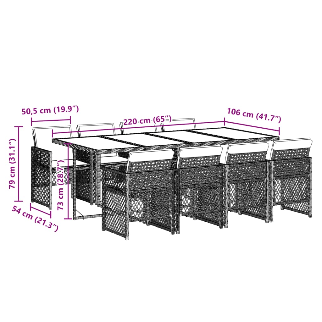 9-delige Tuinset poly rattan zwart Tuinsets | Creëer jouw Trendy Thuis | Gratis bezorgd & Retour | Trendy.nl