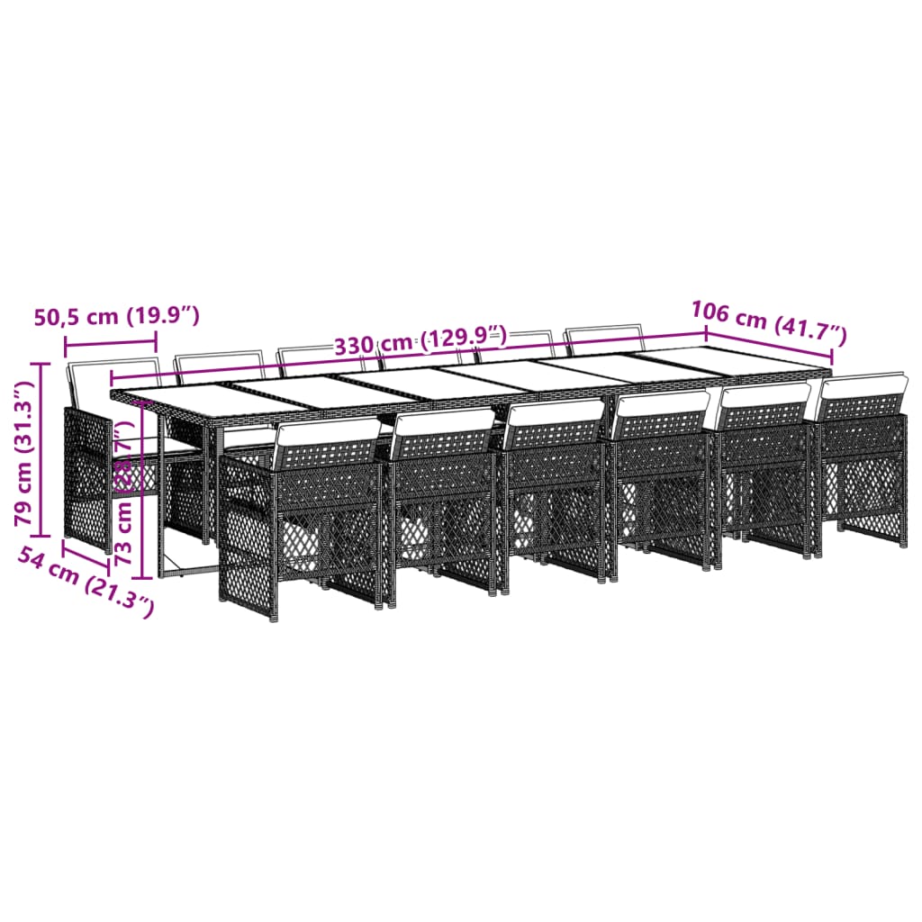 13-delige Tuinset met kussens poly rattan zwart Tuinsets | Creëer jouw Trendy Thuis | Gratis bezorgd & Retour | Trendy.nl