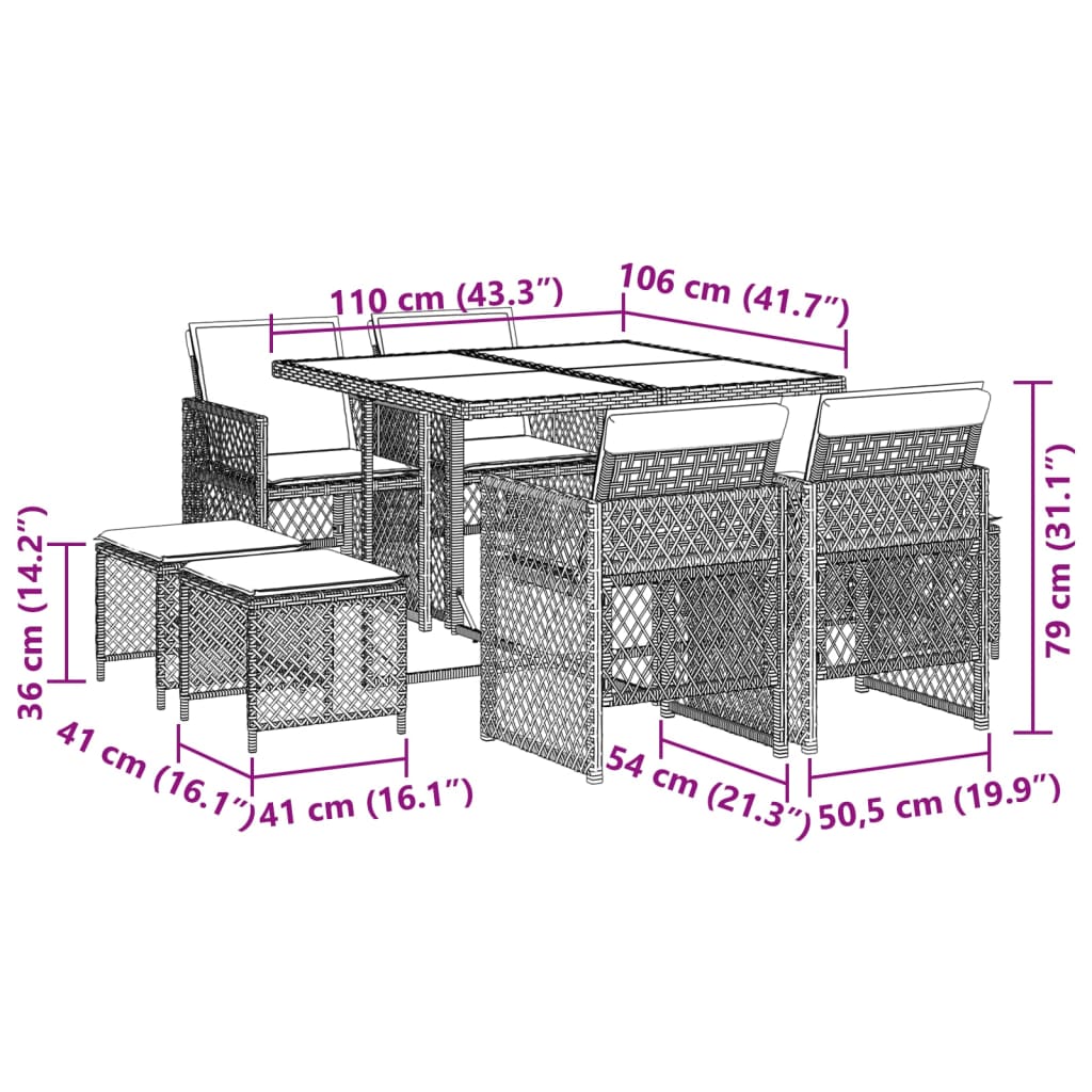 9-delige Tuinset poly rattan zwart Tuinsets | Creëer jouw Trendy Thuis | Gratis bezorgd & Retour | Trendy.nl