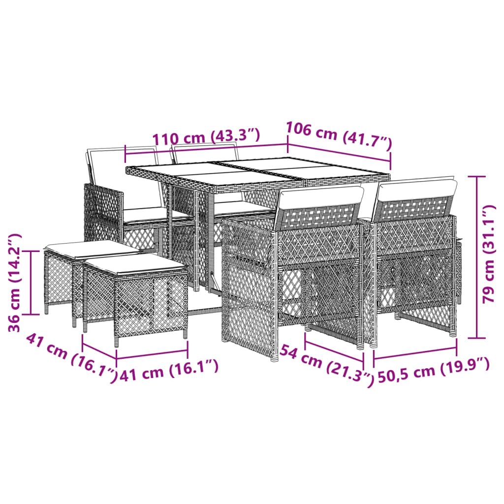 9-delige Tuinset met kussens poly rattan bruin Tuinsets | Creëer jouw Trendy Thuis | Gratis bezorgd & Retour | Trendy.nl