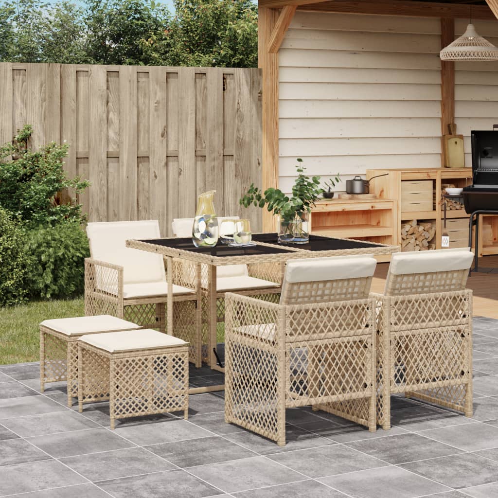 9-delige Tuinset met kussens poly rattan beige Tuinsets | Creëer jouw Trendy Thuis | Gratis bezorgd & Retour | Trendy.nl