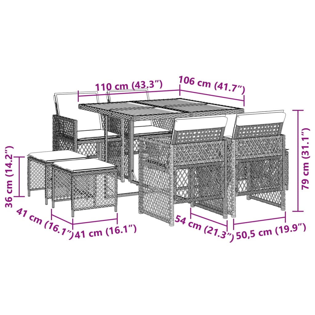 9-delige Tuinset met kussens poly rattan grijs Tuinsets | Creëer jouw Trendy Thuis | Gratis bezorgd & Retour | Trendy.nl