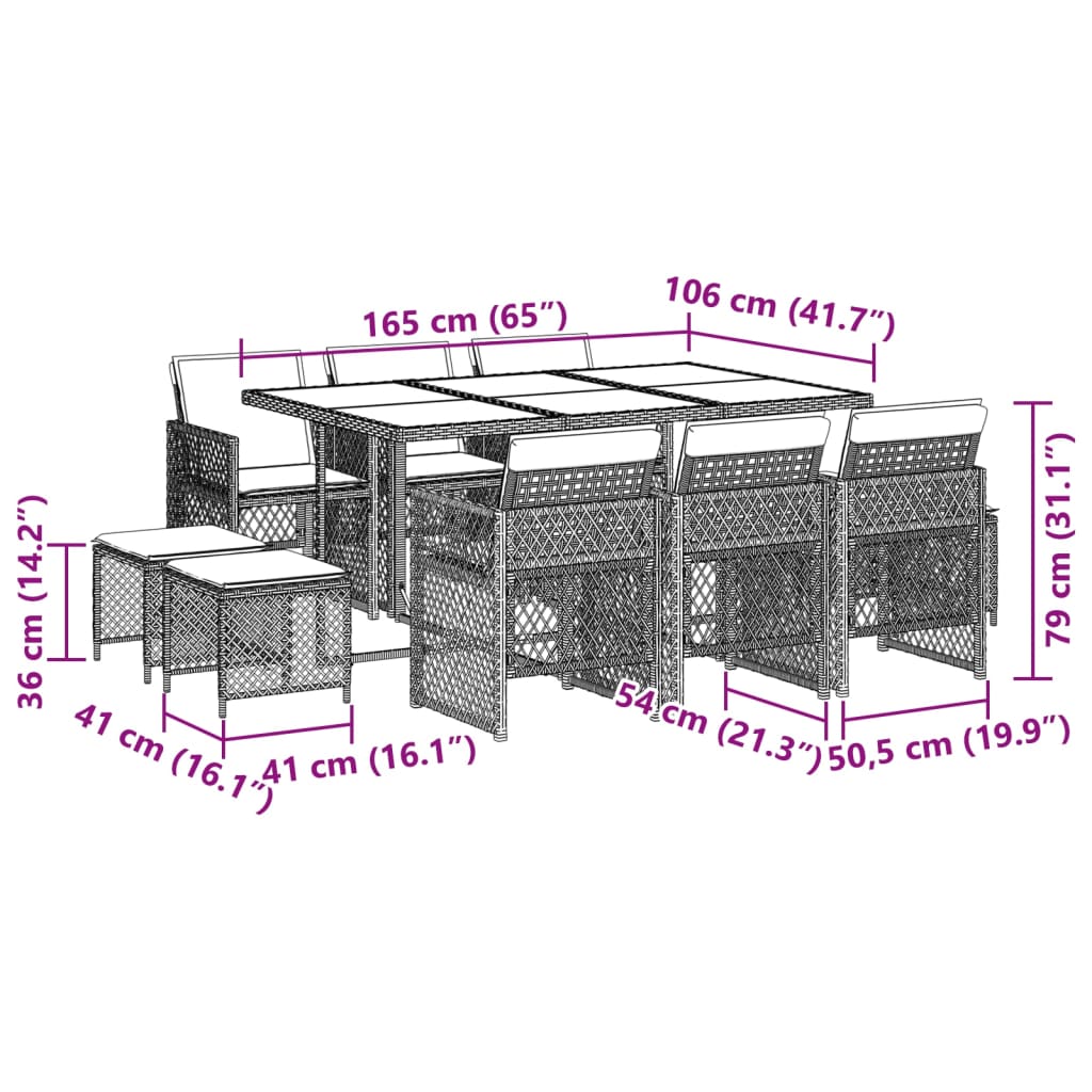 11-delige Tuinset met kussens poly rattan zwart Tuinsets | Creëer jouw Trendy Thuis | Gratis bezorgd & Retour | Trendy.nl