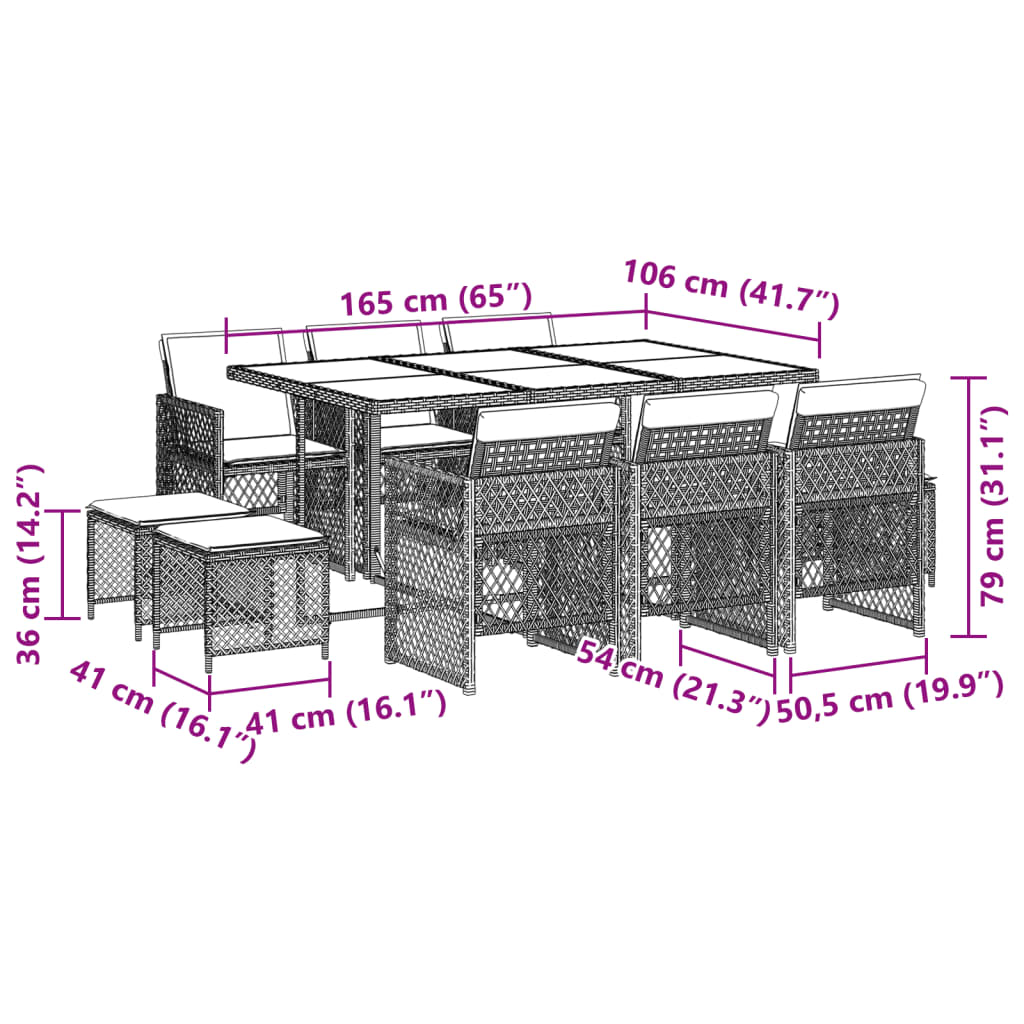 11-delige Tuinset met kussens poly rattan grijs Tuinsets | Creëer jouw Trendy Thuis | Gratis bezorgd & Retour | Trendy.nl