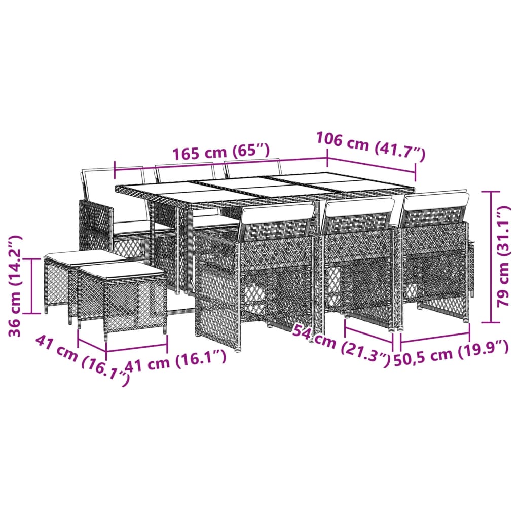 11-delige Tuinset met kussens poly rattan bruin Tuinsets | Creëer jouw Trendy Thuis | Gratis bezorgd & Retour | Trendy.nl