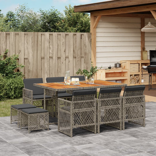 11-delige Tuinset met kussens poly rattan grijs Tuinsets | Creëer jouw Trendy Thuis | Gratis bezorgd & Retour | Trendy.nl