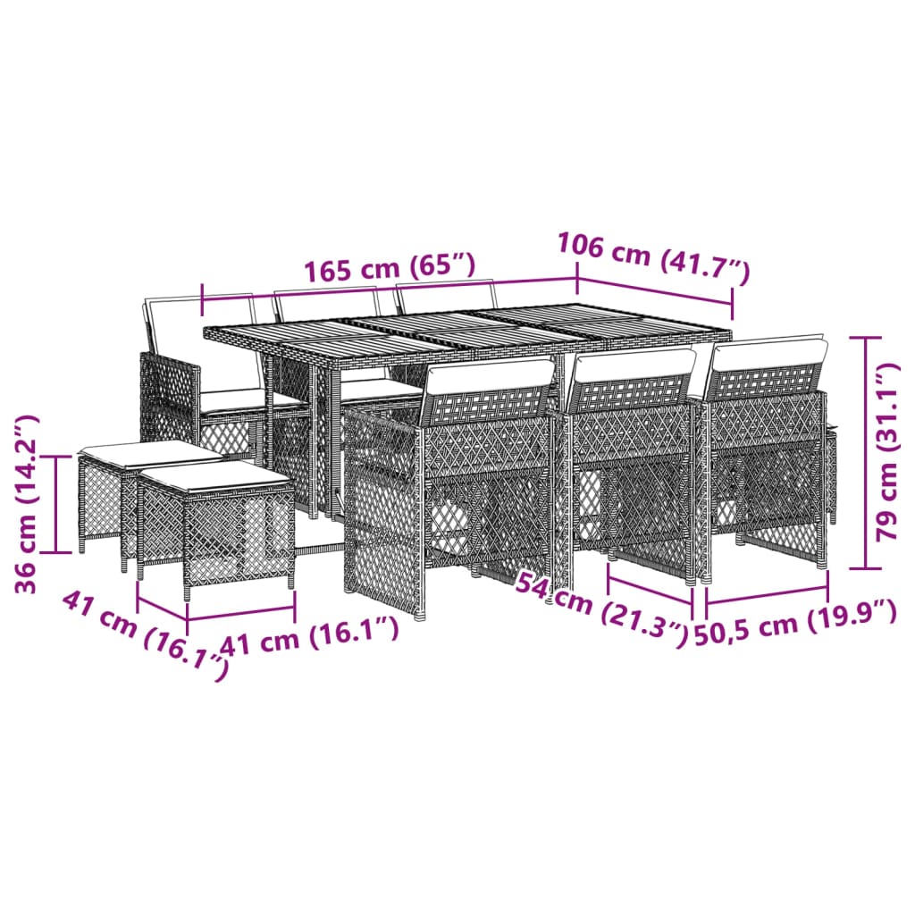 11-delige Tuinset met kussens poly rattan zwart Tuinsets | Creëer jouw Trendy Thuis | Gratis bezorgd & Retour | Trendy.nl