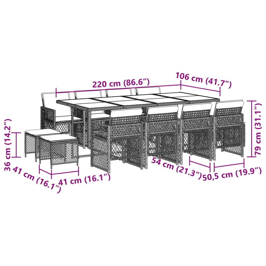 13-delige Tuinset met kussens poly rattan zwart Tuinsets | Creëer jouw Trendy Thuis | Gratis bezorgd & Retour | Trendy.nl