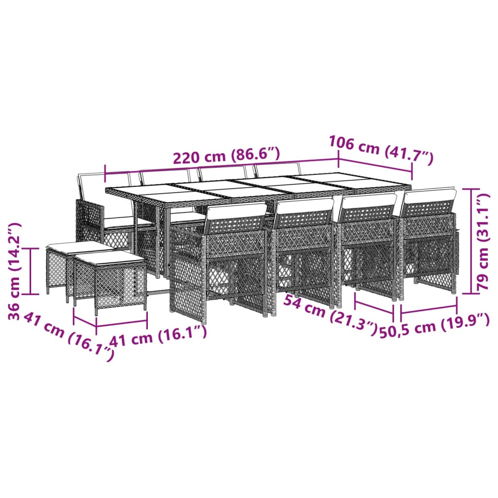 13-delige Tuinset met kussens poly rattan grijs Tuinsets | Creëer jouw Trendy Thuis | Gratis bezorgd & Retour | Trendy.nl