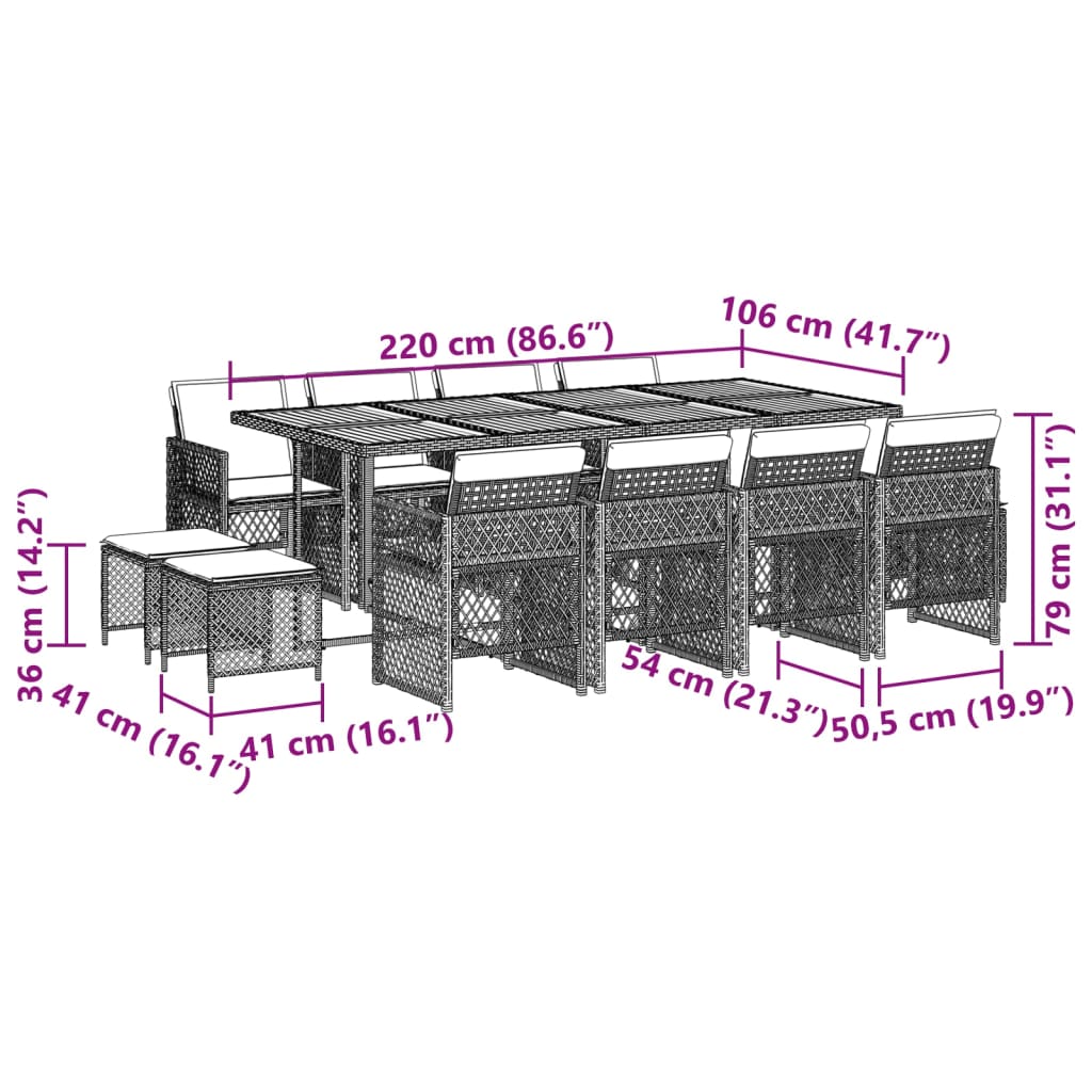 13-delige Tuinset met kussens poly rattan grijs Tuinsets | Creëer jouw Trendy Thuis | Gratis bezorgd & Retour | Trendy.nl