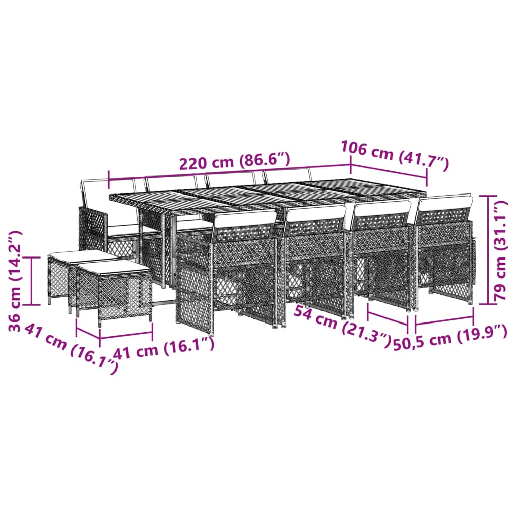 13-delige Tuinset met kussens poly rattan zwart Tuinsets | Creëer jouw Trendy Thuis | Gratis bezorgd & Retour | Trendy.nl