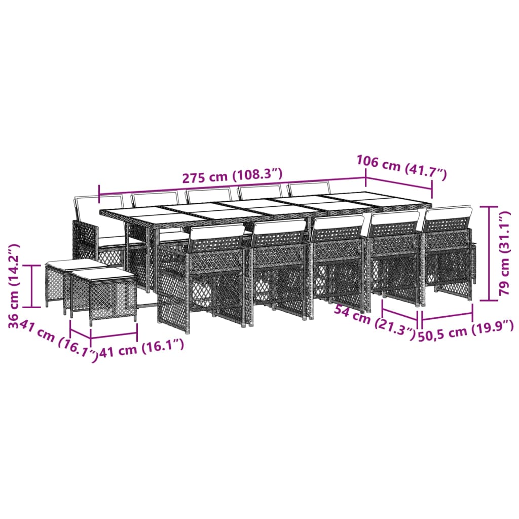 15-delige Tuinset met kussens poly rattan zwart Tuinsets | Creëer jouw Trendy Thuis | Gratis bezorgd & Retour | Trendy.nl